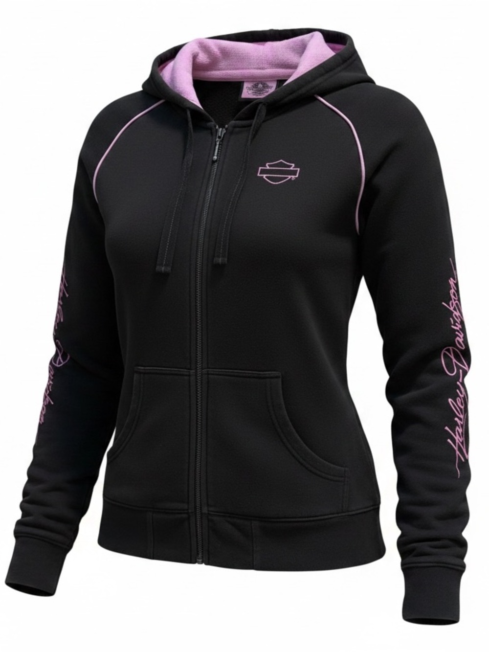 Harley-Davidson Black & Pink Fleece-Lined Zip Hoodie
